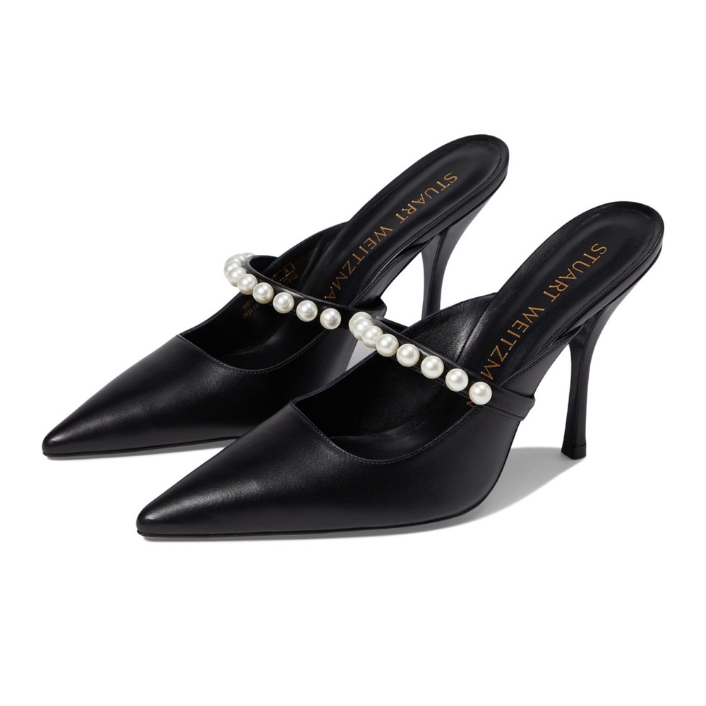 Stuart Weitzman Goldie Pearl Embellished High Heel Mule Pumps brand new in box